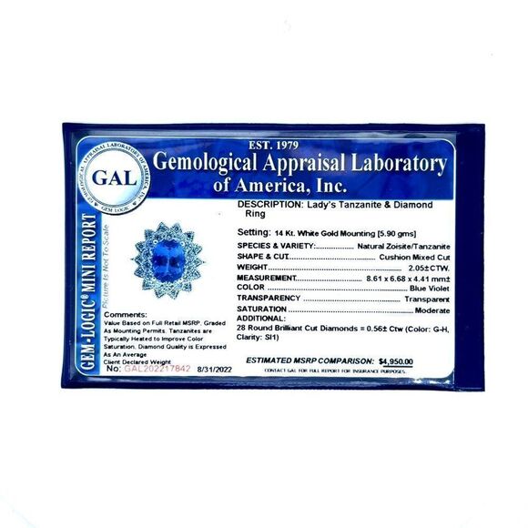Natural Tanzanite Diamond Ring 6.5 14k W Gold 2.61 TCW Certified $4,950 217842 - Picture 16 of 16